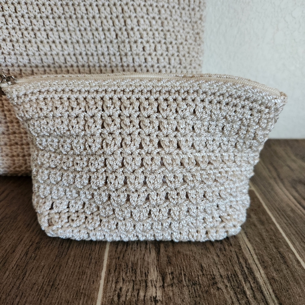 The Sak Crochet Knit Shoulder Bag and Pouch in Beige - Picture 2 of 9
